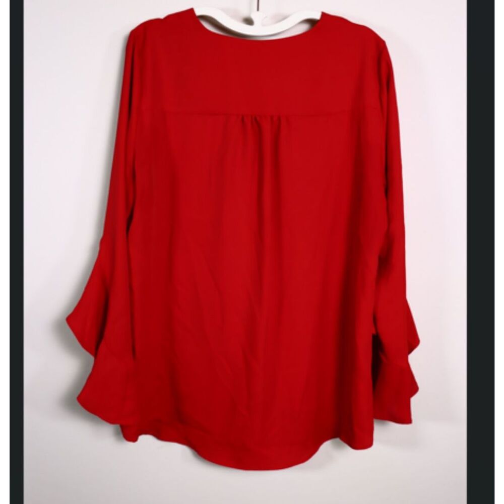 Vince Camuto Red Ruffle Sleeve V Neck Blouse Medium Large Dressy Top - Picture 2 of 8